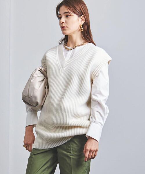 UNITED ARROWS（ユナイテッドアローズ）の「＜UNITED ARROWS＞リブ Ｖネック ベスト RPSP/G◆（ニット/セーター・レディース・オフホワイト/ダークグレー・FREE）」の6枚目の写真