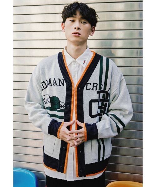 ROMANTIC CROWN（ロマンティッククラウン）の「【ROMANTIC CROWN】RC CLUB KNIT CARDIGAN / ロマンティッククラウン RC クラブ ニット カーディガン（カーディガン/ボレロ・メンズ・ネイビー/オートミール・SMALL/MEDIUM/LARGE）」の2枚目の写真
