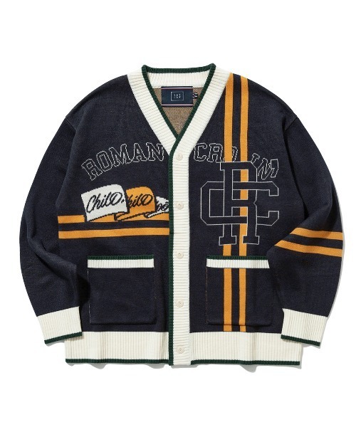 ROMANTIC CROWN（ロマンティッククラウン）の「【ROMANTIC CROWN】RC CLUB KNIT CARDIGAN / ロマンティッククラウン RC クラブ ニット カーディガン（カーディガン/ボレロ・メンズ・ネイビー/オートミール・SMALL/MEDIUM/LARGE）」の9枚目の写真