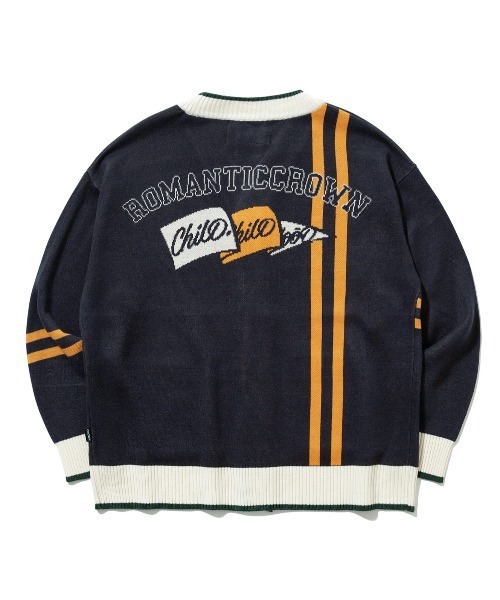 ROMANTIC CROWN（ロマンティッククラウン）の「【ROMANTIC CROWN】RC CLUB KNIT CARDIGAN / ロマンティッククラウン RC クラブ ニット カーディガン（カーディガン/ボレロ・メンズ・ネイビー/オートミール・SMALL/MEDIUM/LARGE）」の10枚目の写真