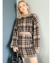 【セットアップ】CHECK PATTERN SHORT ニットトップス