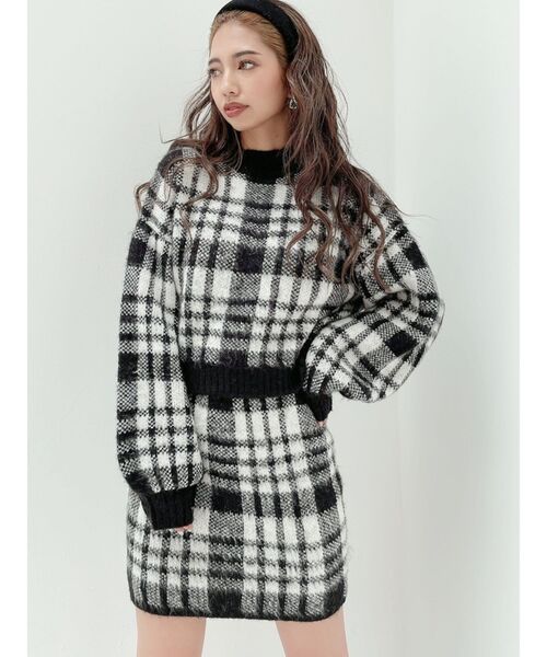 GYDA（ジェイダ）の「【セットアップ】CHECK PATTERN SHORT ニットトップス（ニット/セーター・レディース・ブラック/ベージュ・FREE）」の19枚目の写真