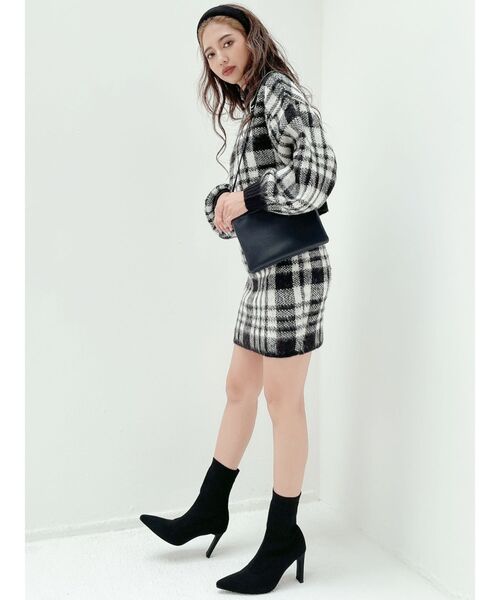 GYDA（ジェイダ）の「【セットアップ】CHECK PATTERN SHORT ニットトップス（ニット/セーター・レディース・ブラック/ベージュ・FREE）」の16枚目の写真