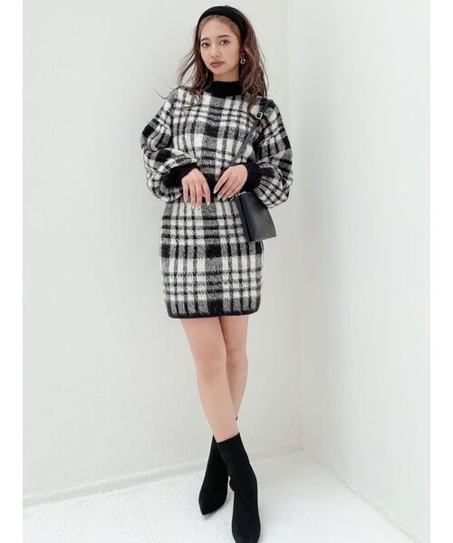 GYDA（ジェイダ）の「【セットアップ】CHECK PATTERN SHORT ニットトップス（ニット/セーター・レディース・ブラック/ベージュ・FREE）」の9枚目の写真