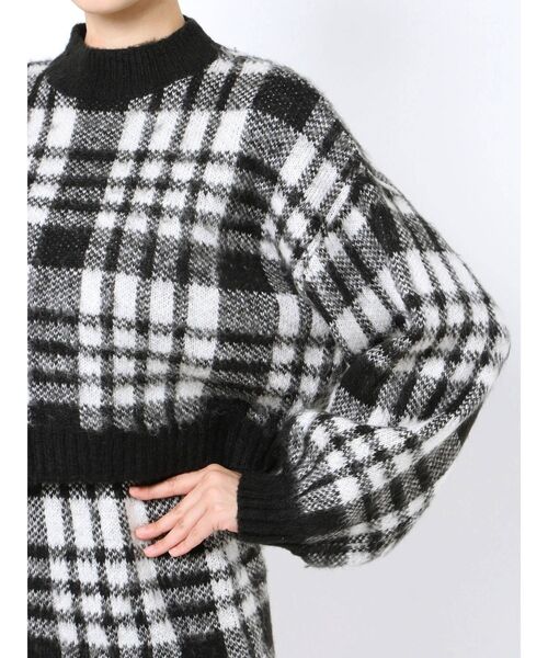 GYDA（ジェイダ）の「【セットアップ】CHECK PATTERN SHORT ニットトップス（ニット/セーター・レディース・ブラック/ベージュ・FREE）」の17枚目の写真