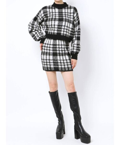 GYDA（ジェイダ）の「【セットアップ】CHECK PATTERN SHORT ニットトップス（ニット/セーター・レディース・ブラック/ベージュ・FREE）」の10枚目の写真