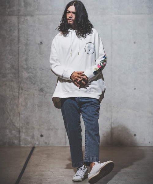 GLIMCLAP(グリムクラップ)の「mpa2710-Back side brushed sweat material printed design hoodie パーカー(パーカー・メンズ・オフホワイト/ブラック・S/M/L)」の21枚目の写真
