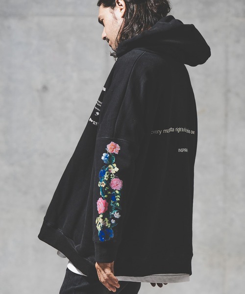 GLIMCLAP(グリムクラップ)の「mpa2710-Back side brushed sweat material printed design hoodie パーカー(パーカー・メンズ・オフホワイト/ブラック・S/M/L)」の19枚目の写真