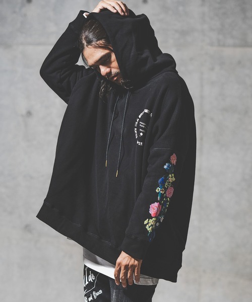 GLIMCLAP(グリムクラップ)の「mpa2710-Back side brushed sweat material printed design hoodie パーカー(パーカー・メンズ・オフホワイト/ブラック・S/M/L)」の8枚目の写真