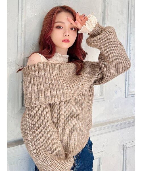 RESEXXY（リゼクシー）の「シアーオフショルニットTOPS（ニット/セーター・レディース・ブラック/ブラウン/アイボリー・FREE）」の5枚目の写真