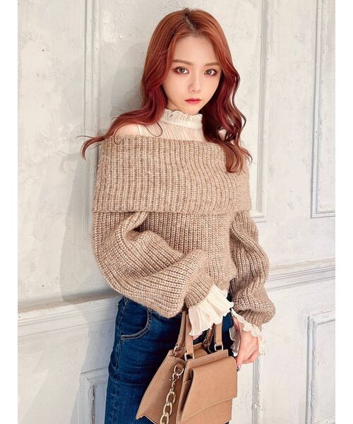 RESEXXY（リゼクシー）の「シアーオフショルニットTOPS（ニット/セーター・レディース・ブラック/ブラウン/アイボリー・FREE）」の7枚目の写真