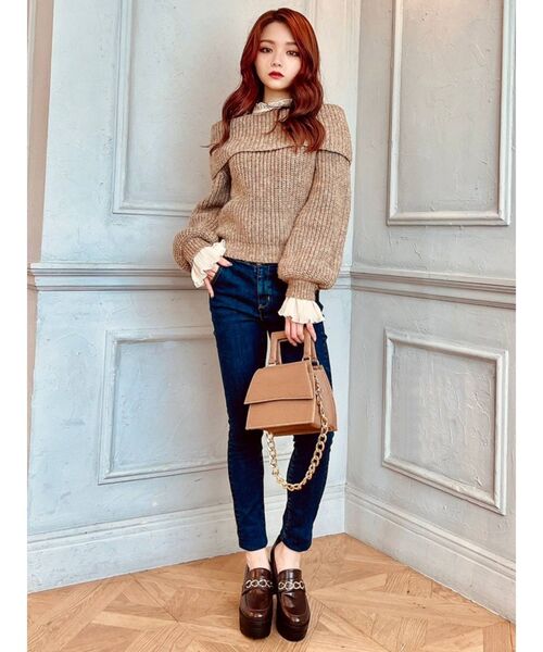 RESEXXY（リゼクシー）の「シアーオフショルニットTOPS（ニット/セーター・レディース・ブラック/ブラウン/アイボリー・FREE）」の9枚目の写真