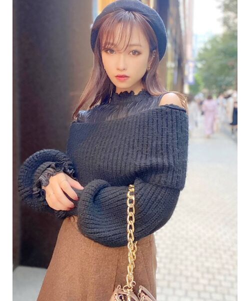 RESEXXY（リゼクシー）の「シアーオフショルニットTOPS（ニット/セーター・レディース・ブラック/ブラウン/アイボリー・FREE）」の11枚目の写真