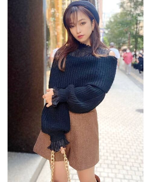 RESEXXY（リゼクシー）の「シアーオフショルニットTOPS（ニット/セーター・レディース・ブラック/ブラウン/アイボリー・FREE）」の13枚目の写真