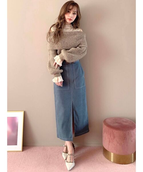 RESEXXY（リゼクシー）の「シアーオフショルニットTOPS（ニット/セーター・レディース・ブラック/ブラウン/アイボリー・FREE）」の21枚目の写真