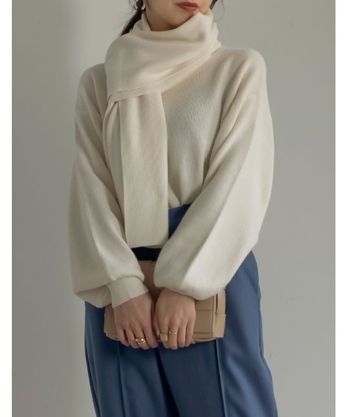 マフラー付き畦編みボリュームスリーブタートルネックニットトップス（ニット/セーター）｜Re:EDIT（リエディ）