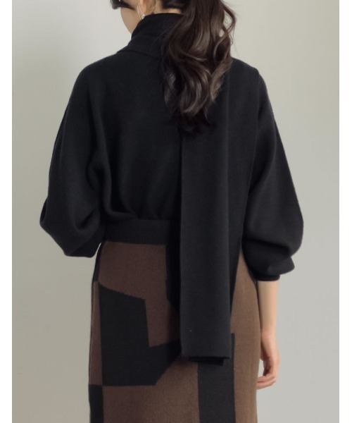 マフラー付き畦編みボリュームスリーブタートルネックニットトップス（ニット/セーター）｜Re:EDIT（リエディ）