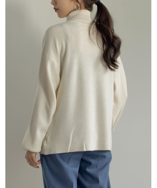 マフラー付き畦編みボリュームスリーブタートルネックニットトップス（ニット/セーター）｜Re:EDIT（リエディ）