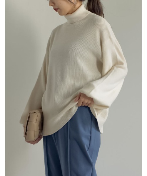 マフラー付き畦編みボリュームスリーブタートルネックニットトップス（ニット/セーター）｜Re:EDIT（リエディ）