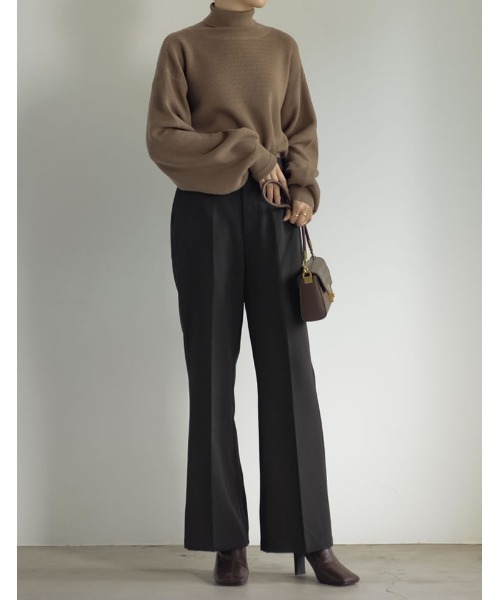 マフラー付き畦編みボリュームスリーブタートルネックニットトップス（ニット/セーター）｜Re:EDIT（リエディ）