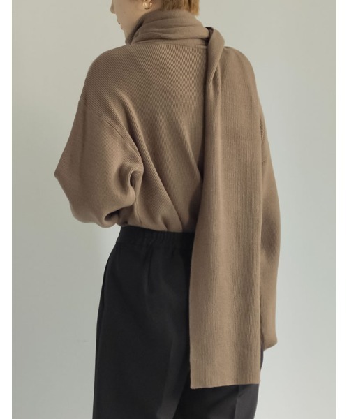 マフラー付き畦編みボリュームスリーブタートルネックニットトップス（ニット/セーター）｜Re:EDIT（リエディ）