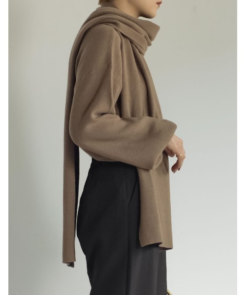 マフラー付き畦編みボリュームスリーブタートルネックニットトップス（ニット/セーター）｜Re:EDIT（リエディ）