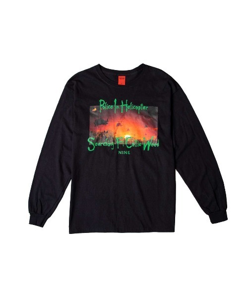 NINE RULAZ LINE（ナインルーラズライン）の「ナインルーラーズ [Nine Rulaz] - ヘリコプター グラフィック 長袖 Tシャツ [Helicopter L/S Tee]（Tシャツ/カットソー・メンズ・オレンジ/ブラック/ホワイト・MEDIUM/LARGE/X-LARGE/XX-LARGE）」の2枚目の写真