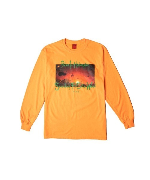 NINE RULAZ LINE（ナインルーラズライン）の「ナインルーラーズ [Nine Rulaz] - ヘリコプター グラフィック 長袖 Tシャツ [Helicopter L/S Tee]（Tシャツ/カットソー・メンズ・オレンジ/ブラック/ホワイト・MEDIUM/LARGE/X-LARGE/XX-LARGE）」の7枚目の写真
