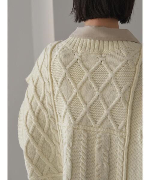 AMERICAN HOLIC（アメリカンホリック）の「Vネックパッチワークケーブルニットベスト（ベスト・レディース・ブラック/オフホワイト・M/L）」の12枚目の写真