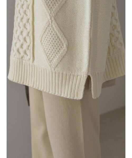 AMERICAN HOLIC（アメリカンホリック）の「Vネックパッチワークケーブルニットベスト（ベスト・レディース・ブラック/オフホワイト・M/L）」の13枚目の写真