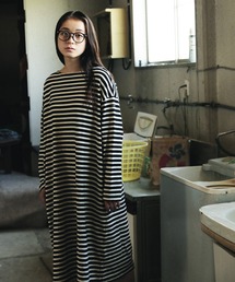 <Le Pigeon Voyageur>ボートネック無地ボーダーベーシック ロングワンピース