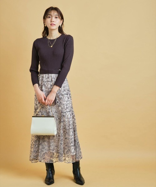 エアリー刺繍ドッキングスカートワンピース JUSGLITTY（ジャスグリッティー）の「エアリー刺繍スカートドッキング