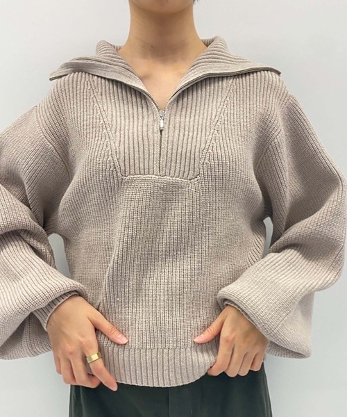 leswel(レスウェル)の「【M~5L大きいサイズ】ハーフジップ ニット(ニット/セーター・レディース・チャコールグレー/クリーム/ブラウン・4L/M/LL/L/3L/5L)」の11枚目の写真