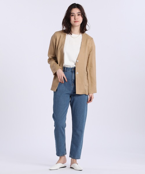 INED CLARO（イネドクラロ）の「Vネックリネンジャケット（テーラードジャケット・レディース・ブラック/キャメル・フリー）」の9枚目の写真