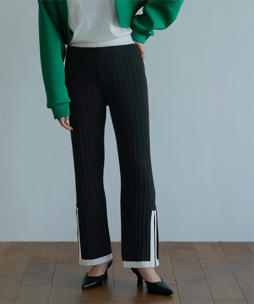 miette（ミエット）の「配色ﾗｲﾝｽﾘｯﾄﾘﾌﾞﾊﾟﾝﾂ（その他パンツ・レディース・グリーン/ブラック・FREE）」の3枚目の写真