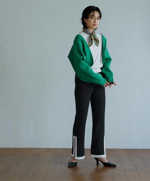 miette（ミエット）の「配色ﾗｲﾝｽﾘｯﾄﾘﾌﾞﾊﾟﾝﾂ（その他パンツ・レディース・グリーン/ブラック・FREE）」の4枚目の写真