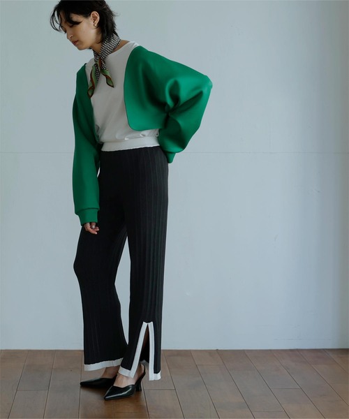 miette（ミエット）の「配色ﾗｲﾝｽﾘｯﾄﾘﾌﾞﾊﾟﾝﾂ（その他パンツ・レディース・グリーン/ブラック・FREE）」の5枚目の写真