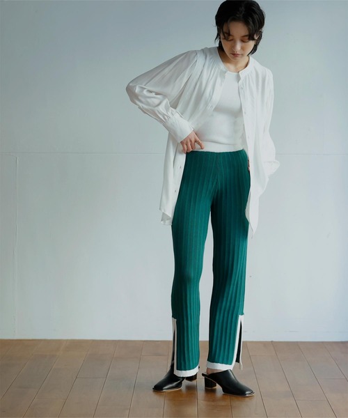 miette（ミエット）の「配色ﾗｲﾝｽﾘｯﾄﾘﾌﾞﾊﾟﾝﾂ（その他パンツ・レディース・グリーン/ブラック・FREE）」の9枚目の写真