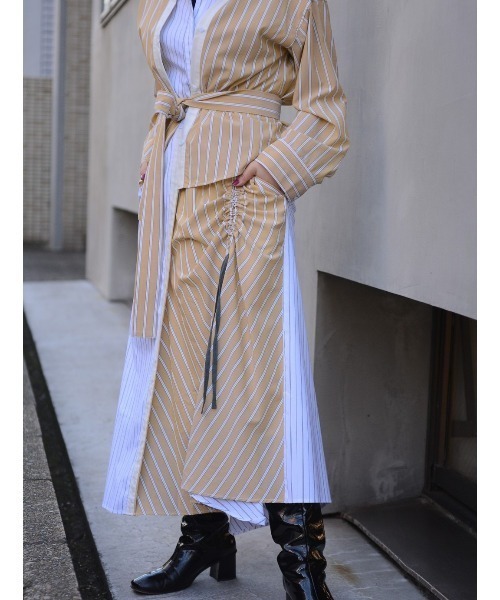 AULA AILA(アウラアイラ)の「【別注】AULA AILA/アウラアイラ/ストライプ コンビスカート(スカート・レディース・イエロー・FREE)」の4枚目の写真