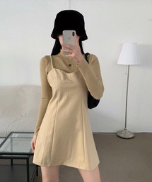 【 セットアイテム 】リブニットトップス＋ビスチェキャミワンピース　SET
