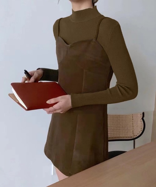 me+em select(ミームセレクト)の「【 セットアイテム 】リブニットトップス+ビスチェキャミワンピース SET(その他トップス・レディース・ブラック/ダークベージュ/ブラウン・LARGE/MEDIUM)」の15枚目の写真