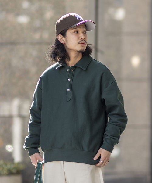 JOINT WORKS（ジョイントワークス）の「J-HALF SNAP SWEAT プルオーバー（スウェット・メンズ・ホワイト/グリーン・MEDIUM/LARGE）」の9枚目の写真