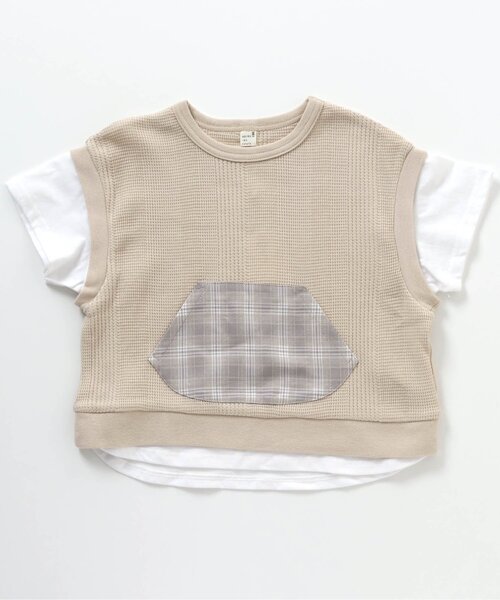 apres les cours(アプレレクール)の「ベストレイヤード風Tシャツ(Tシャツ/カットソー・キッズ・グリーン/ベージュ・80/120/90/140/130/100/110)」の2枚目の写真