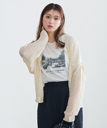 ゆったり透かし編みメッシュニットカーディガン