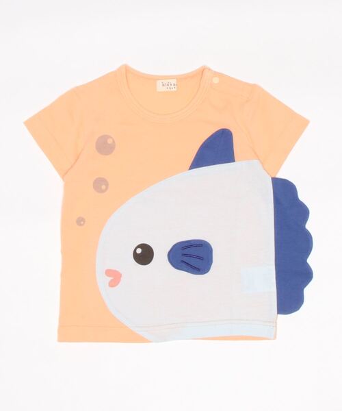 kids zoo(キッズズー)の「天竺柄込みTシャツ(Tシャツ/カットソー・キッズ・オレンジ/ホワイト/グリーン/ブルー・90/80)」の2枚目の写真