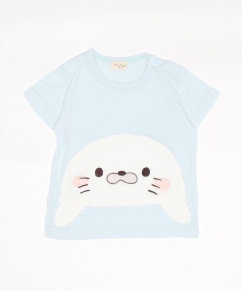 kids zoo(キッズズー)の「天竺柄込みTシャツ(Tシャツ/カットソー・キッズ・オレンジ/ホワイト/グリーン/ブルー・90/80)」の1枚目の写真