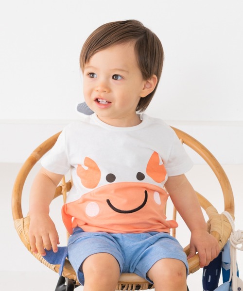 kids zoo(キッズズー)の「天竺柄込みTシャツ(Tシャツ/カットソー・キッズ・オレンジ/ホワイト/グリーン/ブルー・90/80)」の3枚目の写真