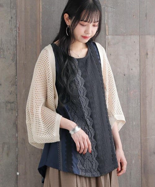 n'OrLABEL（ノアールレーベル）の「【廃盤】『メッシュ編み2wayニット』（ニット/セーター・レディース・ナチュラル/チャコール/イエロー/グレイッシュブルー・FREE）」の2枚目の写真