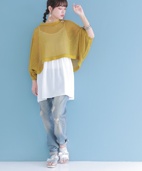 n'OrLABEL（ノアールレーベル）の「【廃盤】『メッシュ編み2wayニット』（ニット/セーター・レディース・ナチュラル/チャコール/イエロー/グレイッシュブルー・FREE）」の8枚目の写真