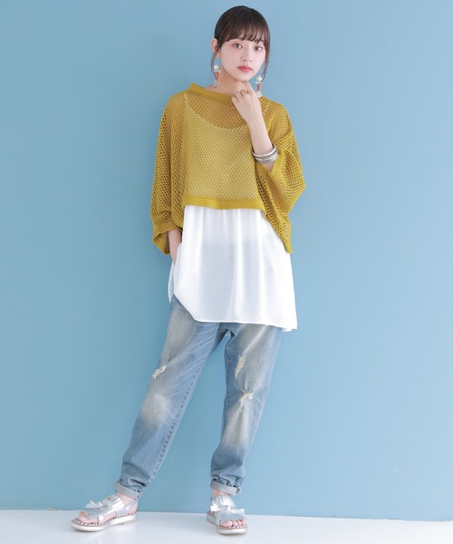 n'OrLABEL（ノアールレーベル）の「【廃盤】『メッシュ編み2wayニット』（ニット/セーター・レディース・ナチュラル/チャコール/イエロー/グレイッシュブルー・FREE）」の7枚目の写真